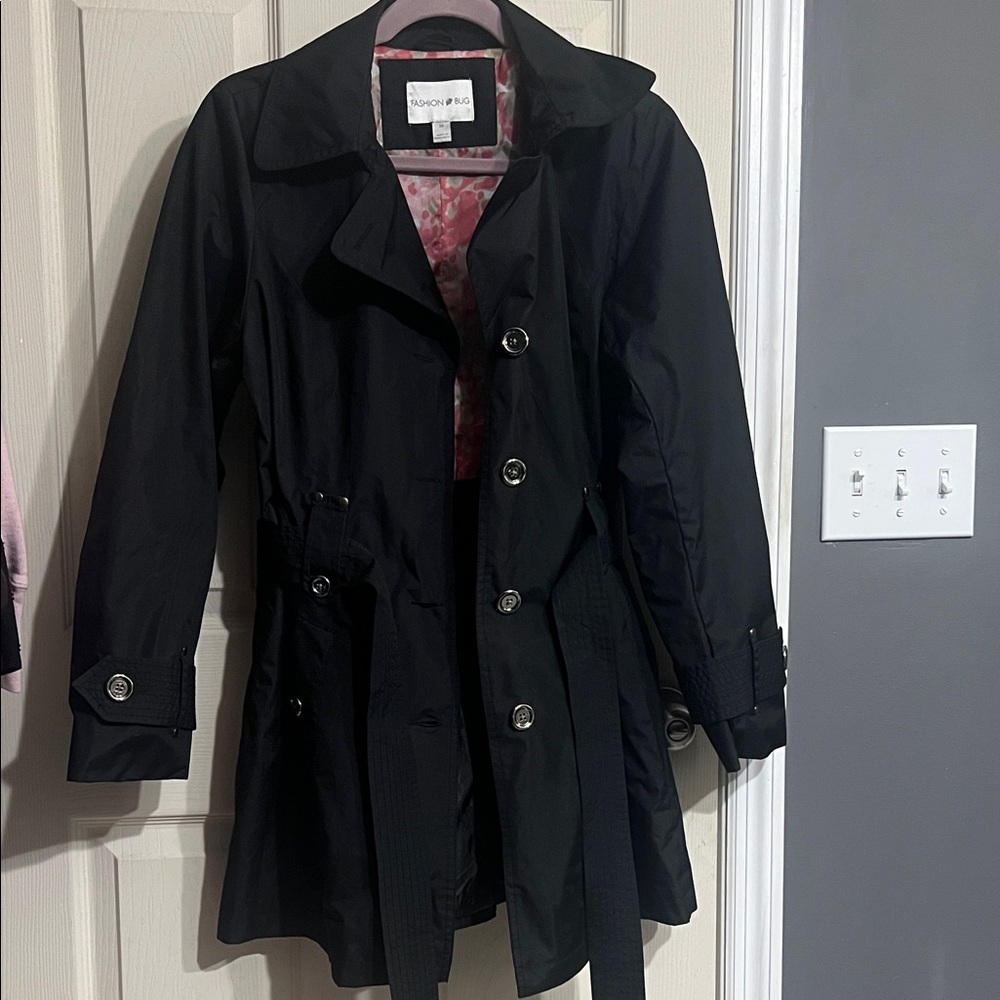 Fashion Bug Black Trench Coat with Floral Lining